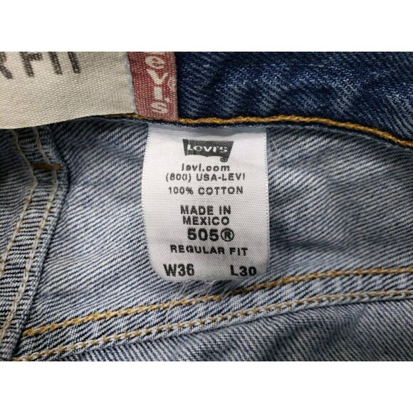 Levis 505 Mens Jeans Straight Leg Regular Fit Med Wash Denim Distressed 36x30 - Picture 4 of 7